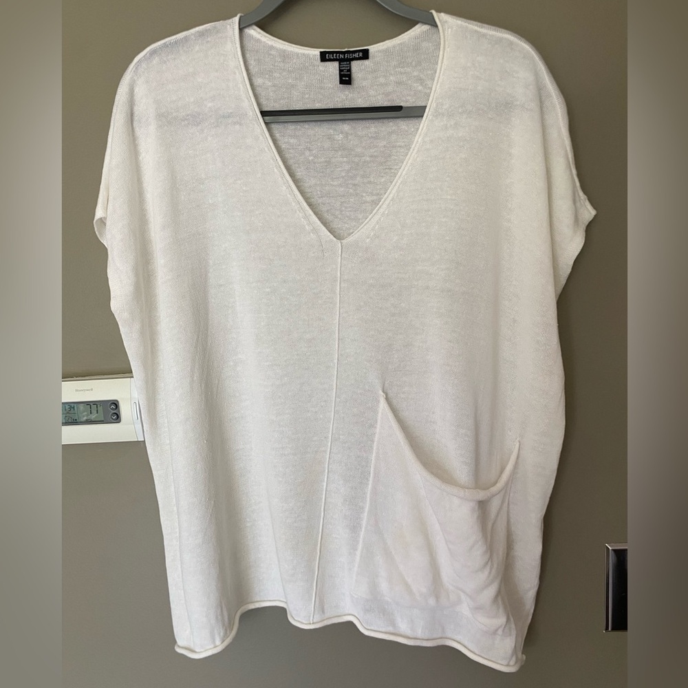 EILEEN FISHER Short Sleeve Organic Linen & Cotton Boxy white Top Size Medium - Picture 5 of 9